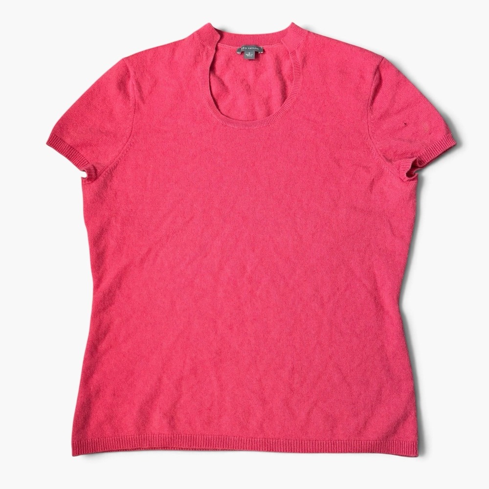 Ann Taylor 100% Cashmere Short Sleeve Sweater Knit Top Size M Luxury Minimalist